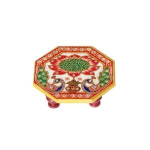 Handicrafts MARBLE OCATAGONAL PUJA CHOWKI PAINTED WITH PEACOCK DESIGN